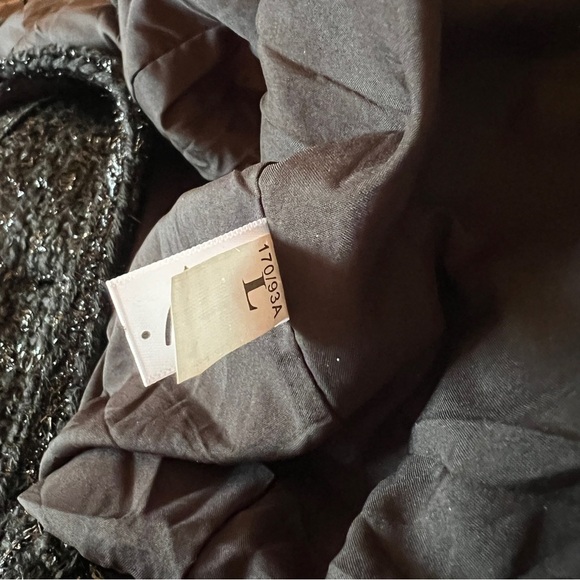 J•R•M Women’s Black Metallic Collarless Button Down Tweed Long Blazer Overcoat - Picture 9 of 16